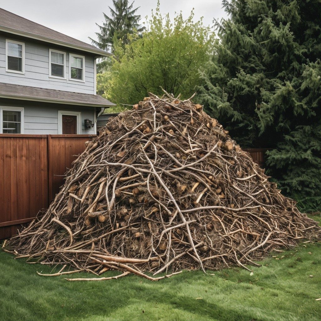 Yard waste and branches piled for pickup