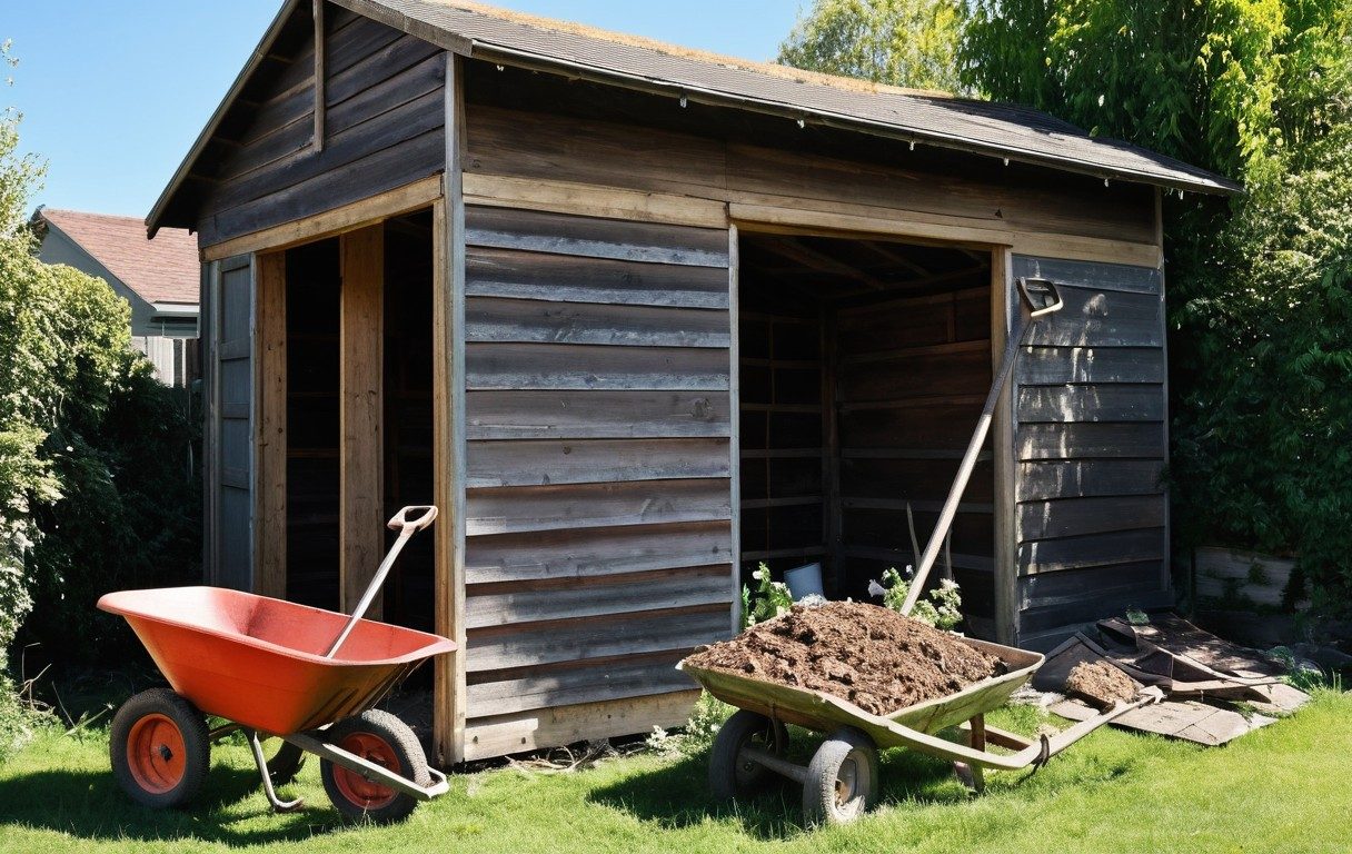 An old wooden shed being taken apart